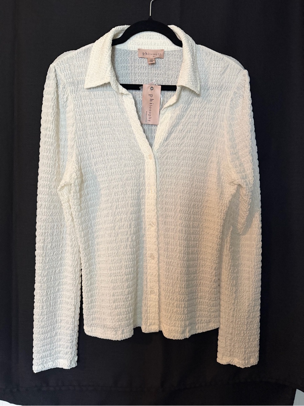 Philosophy Ivory Textured Button-Down Collared Top